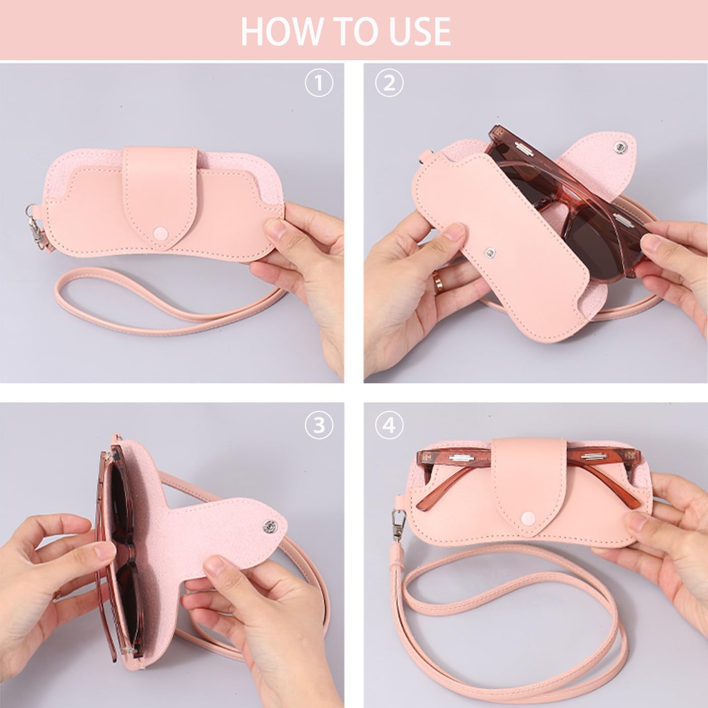 Soft Leather Sunglasses case, Sunglass Holder with Lanyard, Eyeglasses case, Portable Sunglasses Bag - Image 5