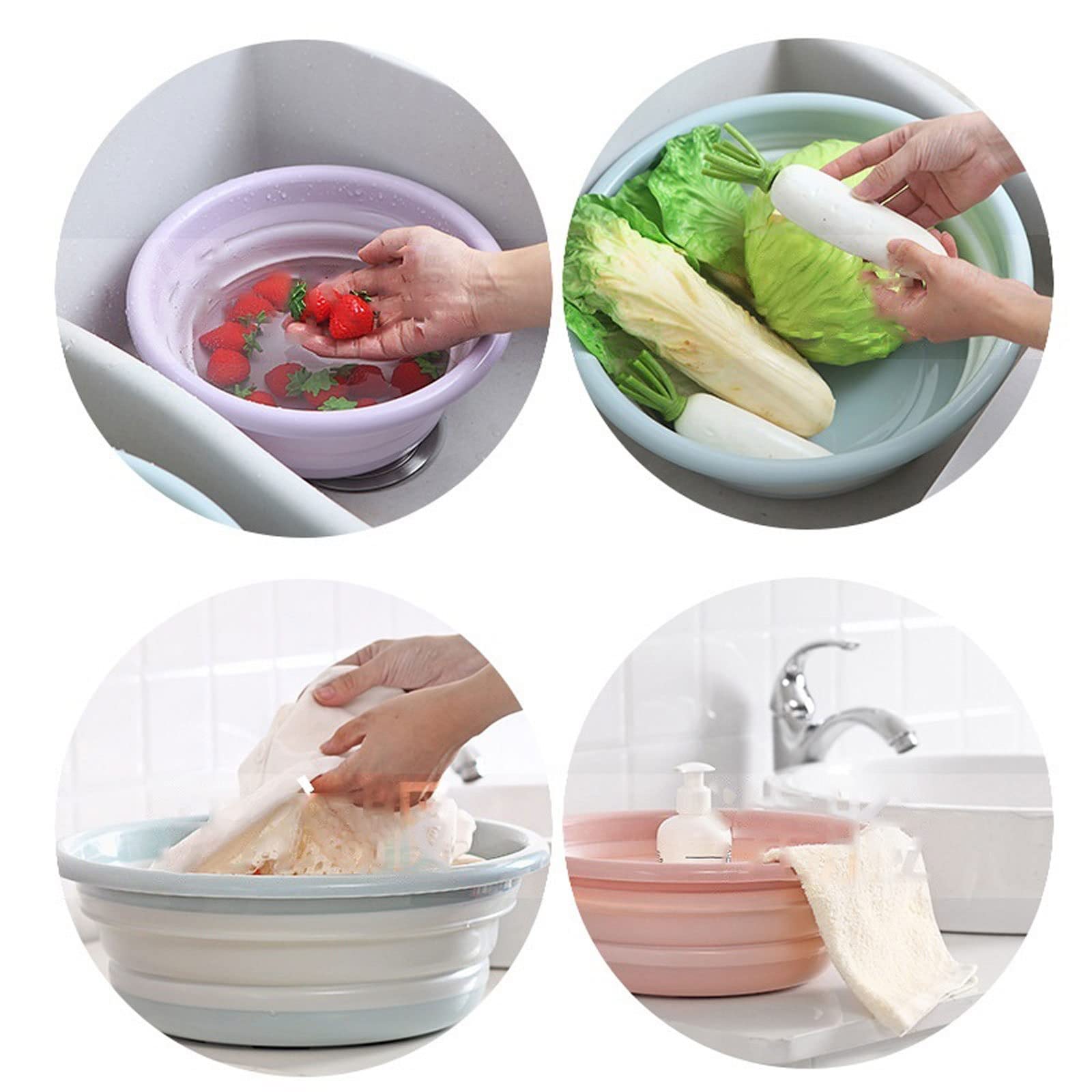 JINGYAN Bassine Retractable Seau Pliable Portable Camping lavabo Pliante Silicone de pêche pliale Voiture Lavage Nettoyage(Green,US-Size M)