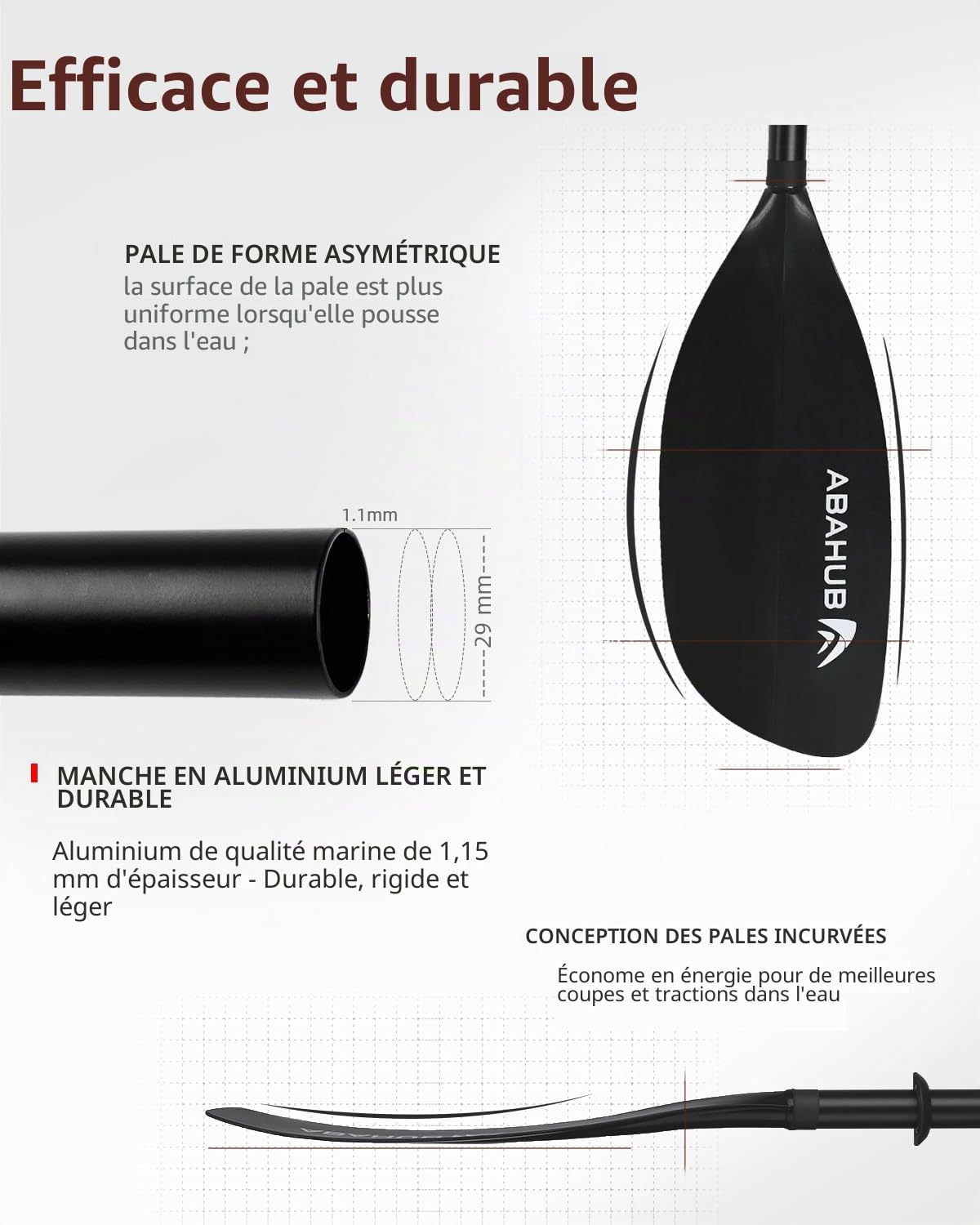 Abahub Pagaie Kayak Réglable 210cm à 230cm Rame Double Paddle Aluminium pour Kayak Aviron Bateau Canoë, Kayak Alliage D’Aluminium Tige Lames en Plastique en 12 Couleurs