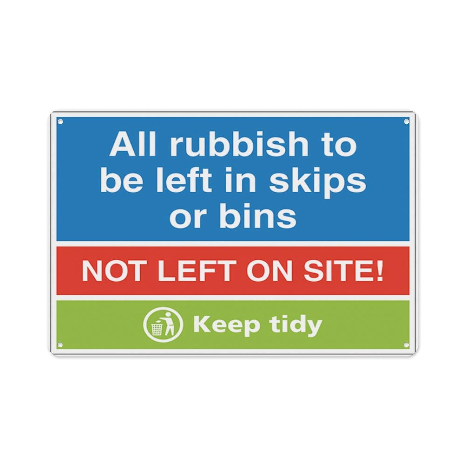 peiyeety All Rubbish To Be Put In Skips Or Bins,Left On Site Keep Tidy Aluminum Tin Warning Signs For Home Outdoor Garden 8X12 Inches