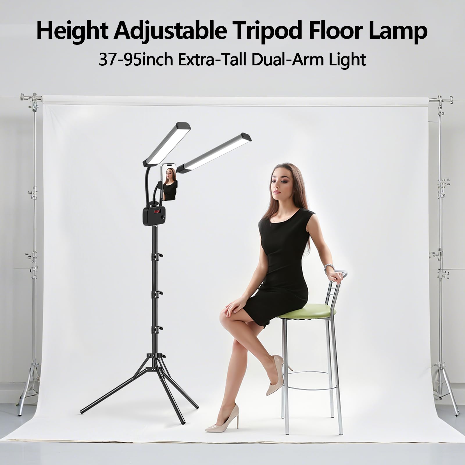 Selfie-Licht mit 190 cm Stativ-Ständer, dimmbar, 3 Farben, LED-Doppelarm-Ringlicht mit Handy-Halterung und Tragetasche für Wimpern-Tattoos, Video-Fotografie, 45 W, 95 CRI Stativ-Stehlampe