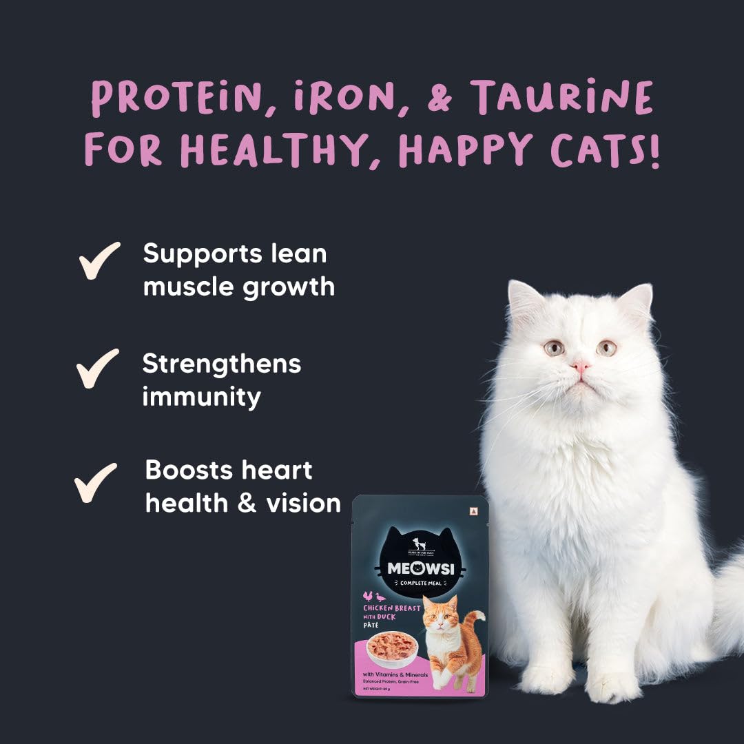 Meowsi by HUFT Chicken Breast with Duck Pate Wet Cat Food - 80 gm | Delicious, Soft & Hydrating Food for Persian & All Breeds | Enriched with Essential Nutrients for Growth & Wellness 1