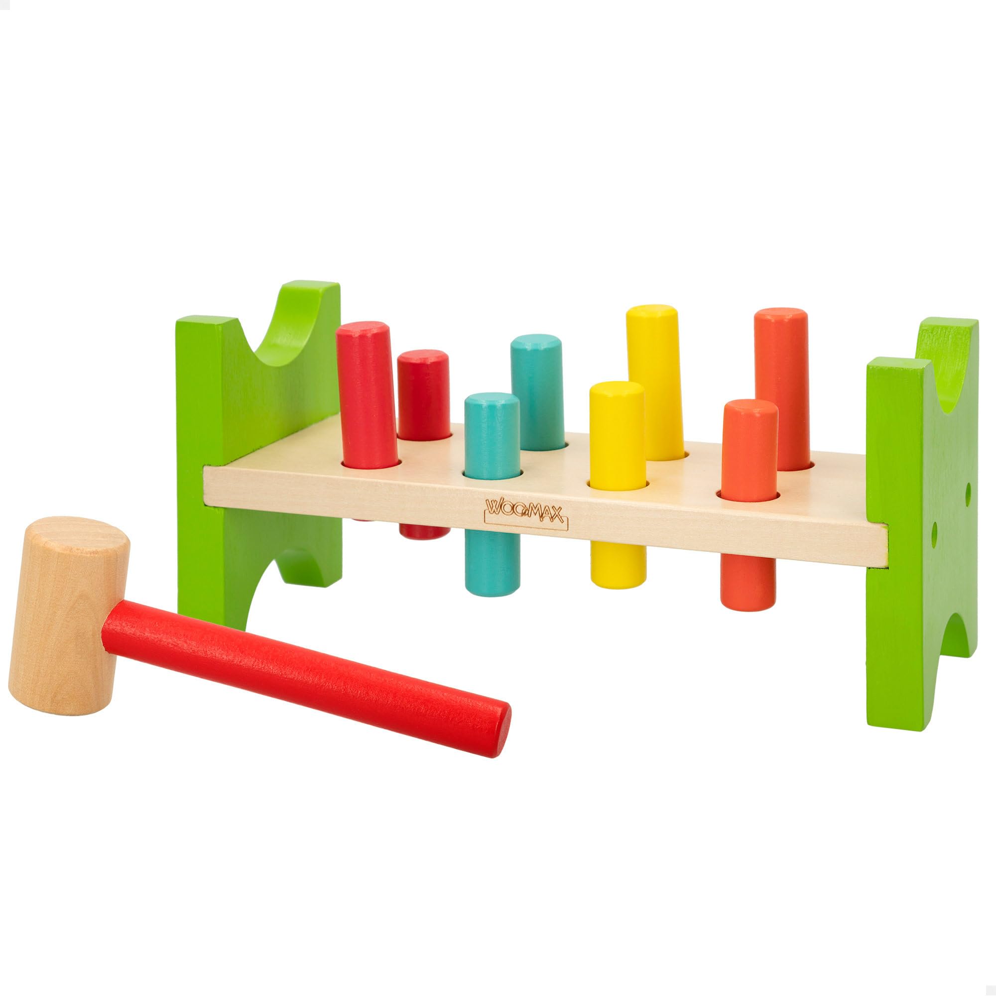 WOOMAX 40999 – Wooden Bench with Hammer for Children, Toy for Children from 1 Year, Includes 10 Pieces and a Hammer
