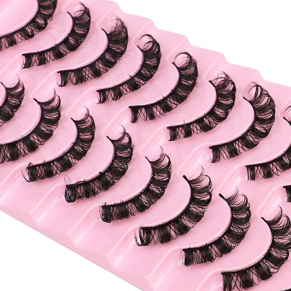 Eyelashes Russian Strip Lashes Natural Fluffy Wispy D Curly Effect Hybrid Strip Lashes Look Like Extensions 10 Pairs (D-02)