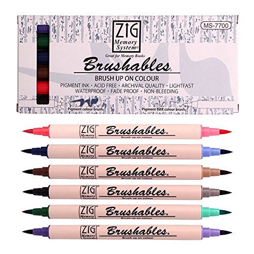Kuretake ZIG Memory System Dual Brush Tip Marker, Brushables, 6-Pack