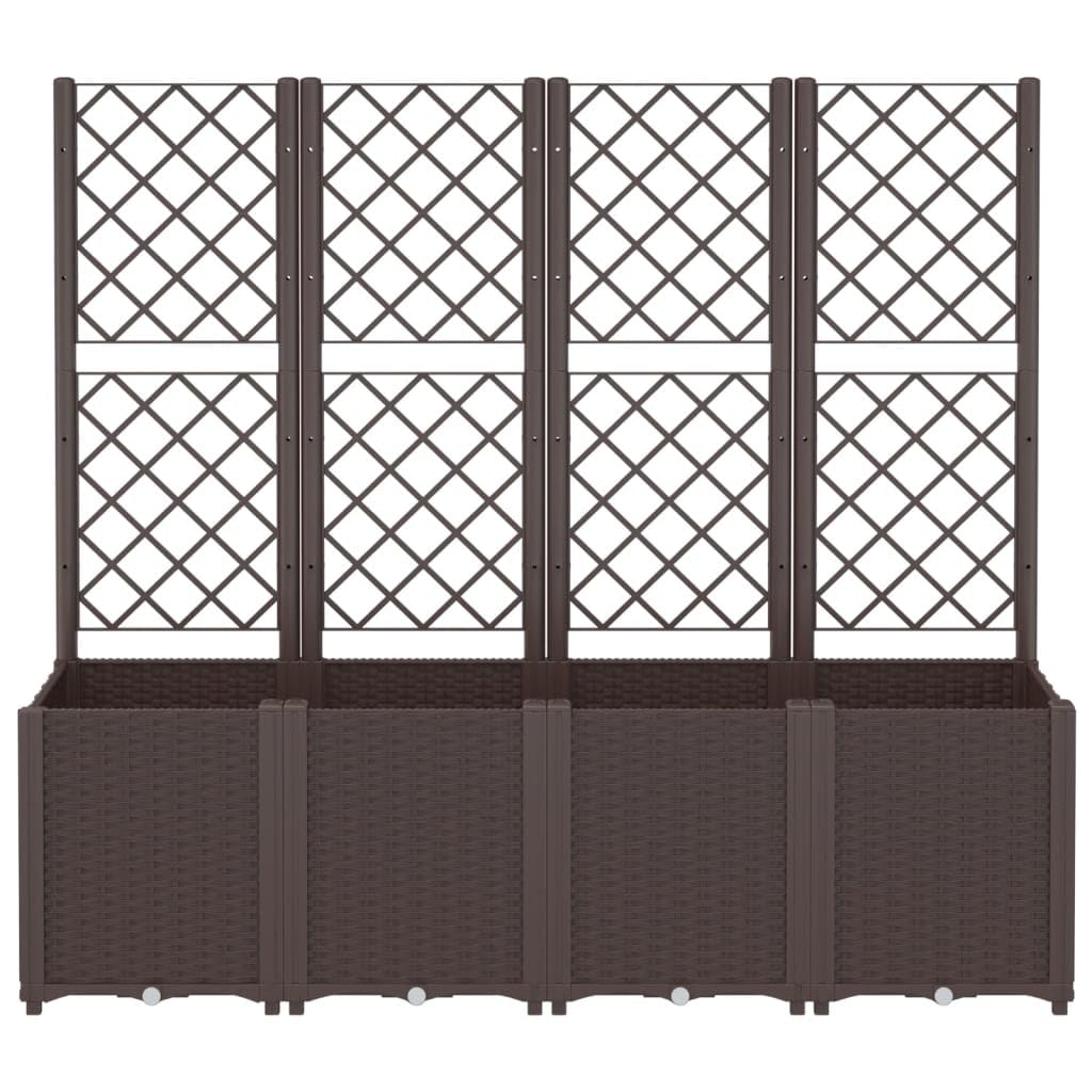 Donica ogrodowa z kratka i modularna brązowa 160x40x140 cm PP pojemniki na kwiaty taras balkon roslina pnaca rattan