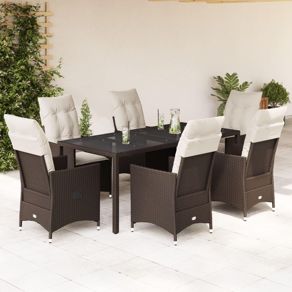 Set Comedor de jardín 7 pzas con Cojines Mesa y sillas terraza Exterior Muebles Jardin Exterior Muebles de Jardin ratán sintético marrón - 3276773
