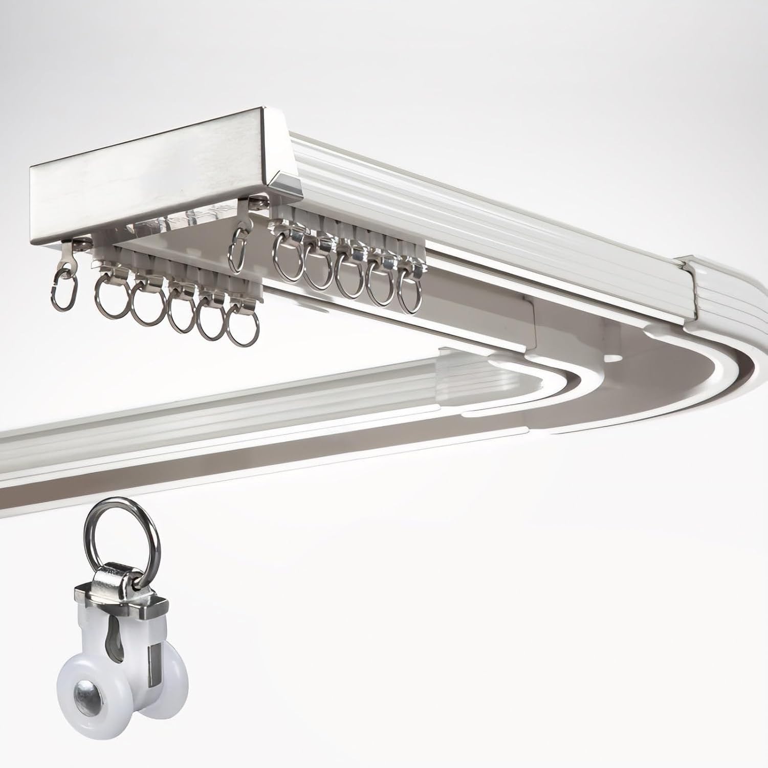 Binario Doppio Unito per da Soffitto, Rotala da per Finestre a Baia, Curtain Rod for Finestra U e L, Divisorio Ambiente Originale, White, 220cm(2 * 110cm)