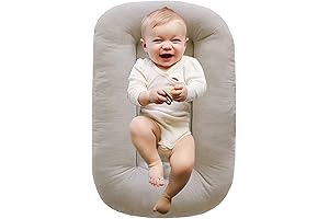 Jeeeun Organic Baby Lounger for Secure and Sweet Sleep (Beige, 36.6x17.7in)