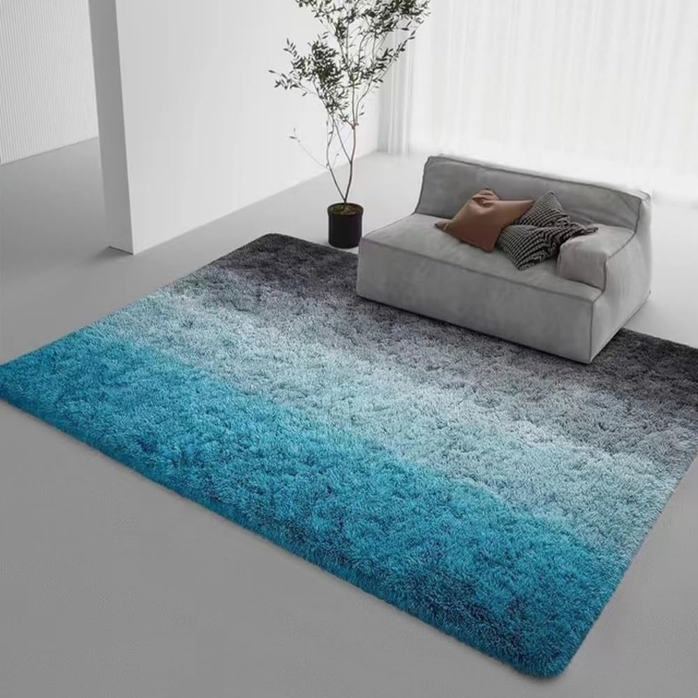 Tapis en peluche doux 80x200 chambre salon table basse bleu