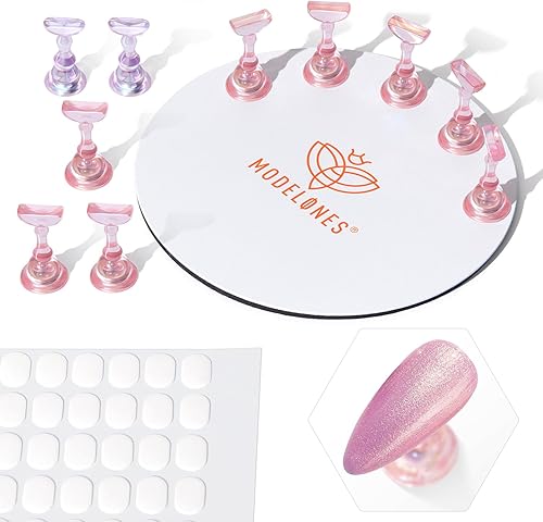 Modelones Nail Stand Round Metal Base Press on Nail Tips Holder 200pcs Tabs