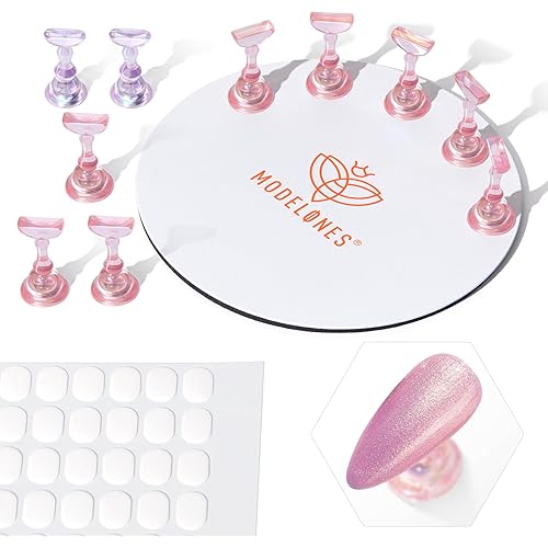 Modelones Nail Stand Set, Magnetic Nail Stands for Press ons False Nail Tips Practice Acrylic Holder with 200pcs Sticky Tabs Strong Metal Base Painting Display DIY & Salon Use Beginner Supplies