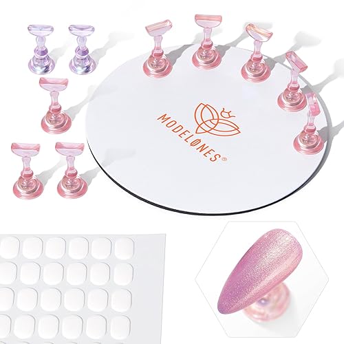 Modelones Nail Stand Set, Magnetic Nail Stands for Press ons False Nail Tips Practice Acrylic Holder with 200pcs Sticky Tabs Strong Metal Base Painting Display DIY & Salon Use Beginner Supplies