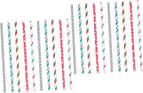 NOLITOY 250 pcs drinks Christmas kraft paper supplies Christmas paper banquet dessert straw Christmas Pattern Straw Drinking Straws disposable paper