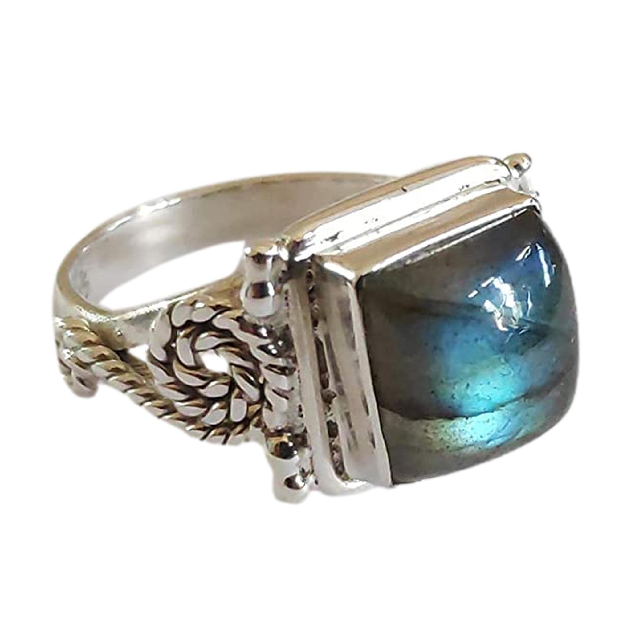 Bague en labradorite artisanale Navya, bague de promesse en argent sterling 925 faite à la main en labradorite pour femme, pierre précieuse naturelle en forme de coussin, taille de bague 44 à 64 FR