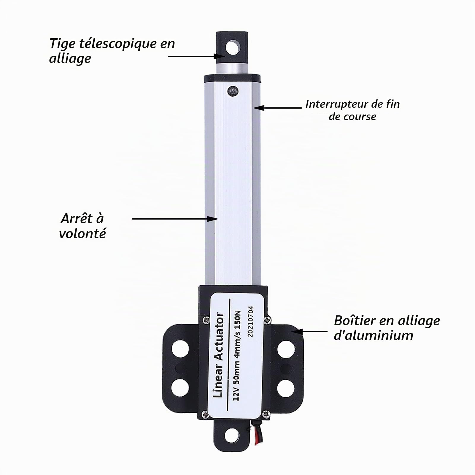 Actionneur Linéaire 50mm, Interrupteur De Fin De Course Interne Moteur D'actionneur Actionneur électrique Micro Linéaire électrique 12v DC Mini Pour L'industrie Automobile (50mm-4mm/S-150n)