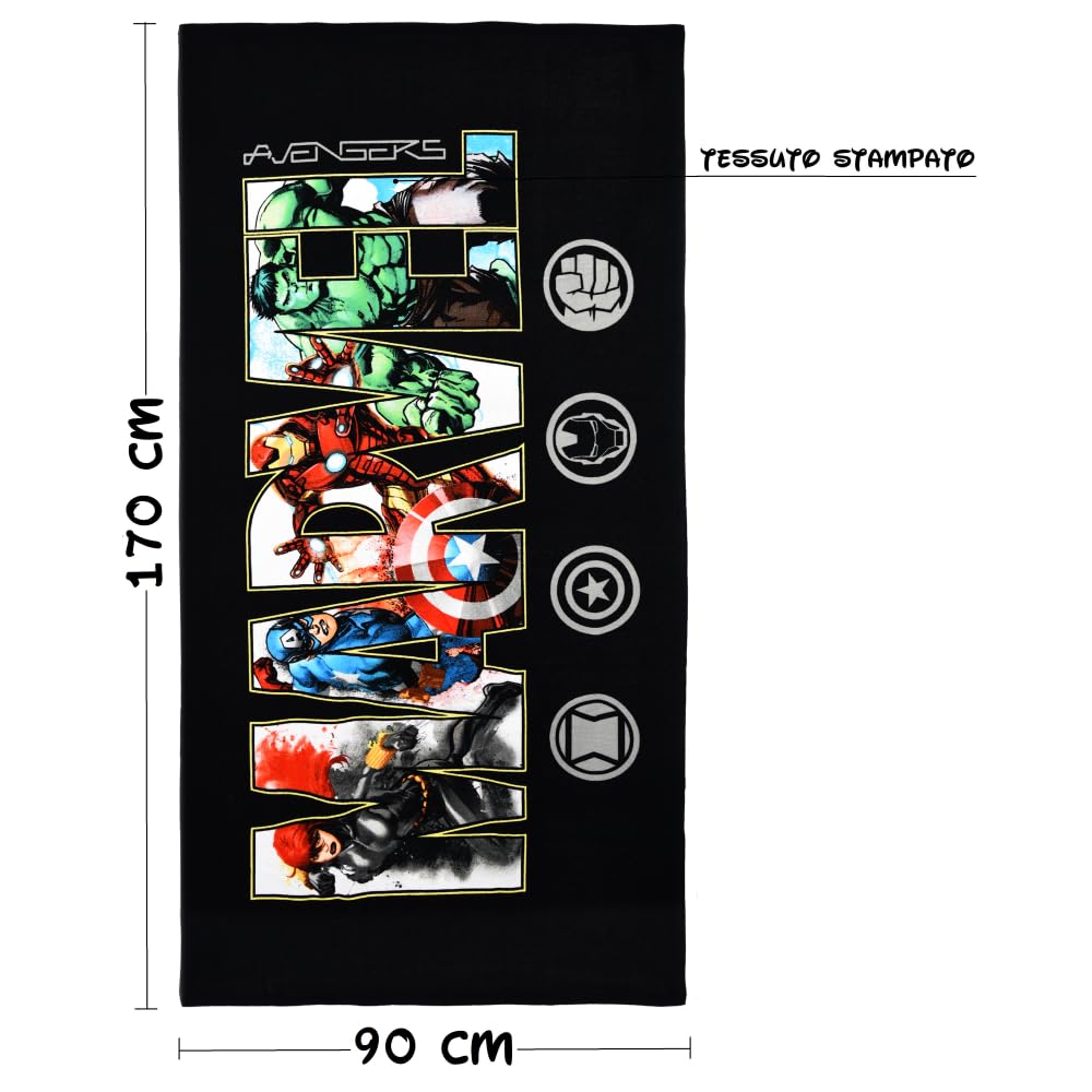 CARTOON Telo Mare Avengers Marvel 90x170 cm Asciugamano Microfibra 100% Poliestere 240 GSM Grande Leggero e Assorbente per Mare e Piscina