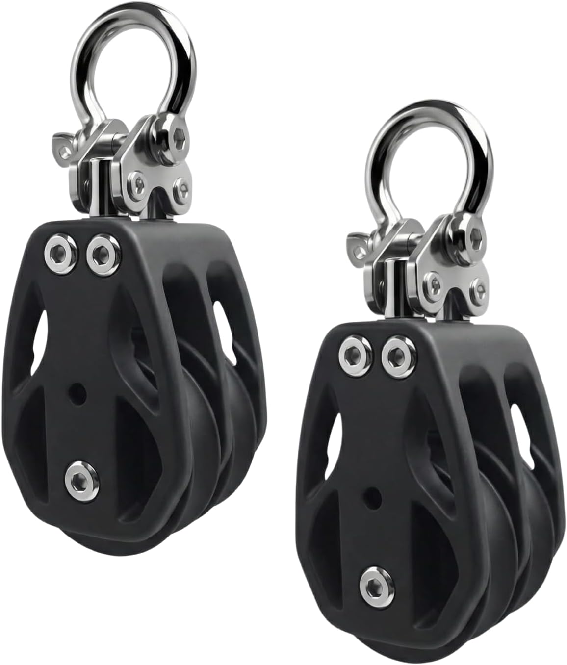 Helffer Double Pulley Block (35mm / 50mm), Silent Reinforced Nylon Twin Wheels & 316 Stainless Steel Hardware, Heavy Duty Fixed Eye Rigging Roller for Block and Tackle, Kayak Anchor & Awning