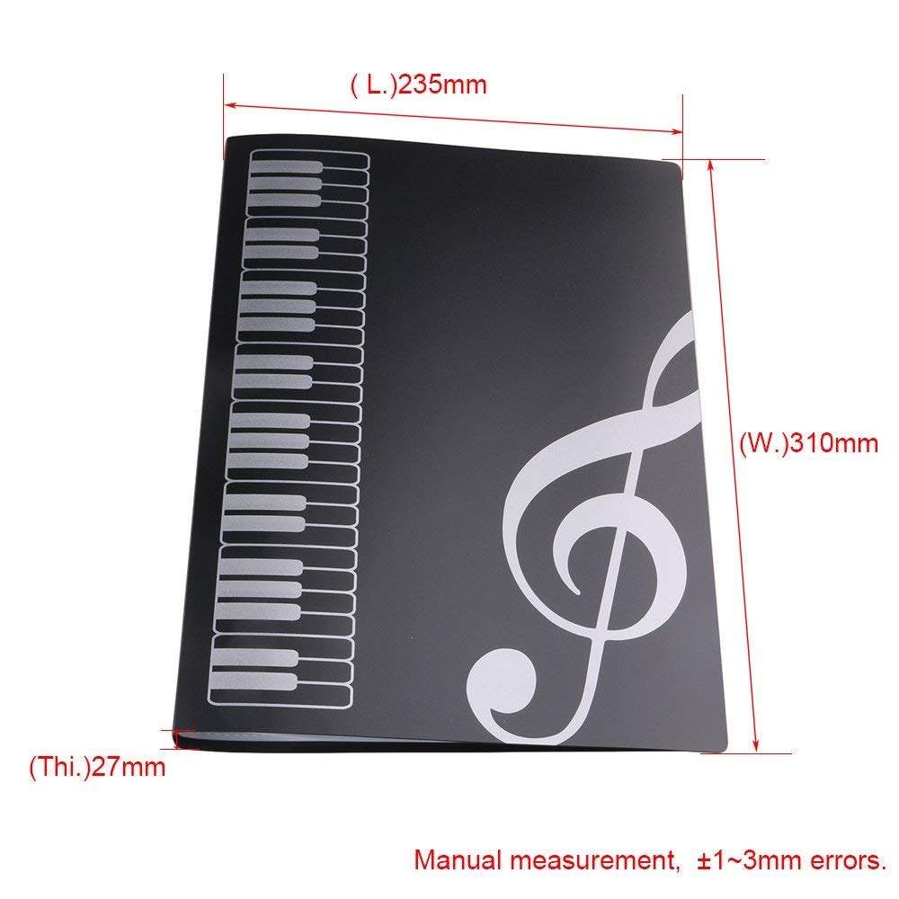 Classeur Partitions A4 40 Poches - Porte-Documents Musicaux - Plastique Transparent - Noir