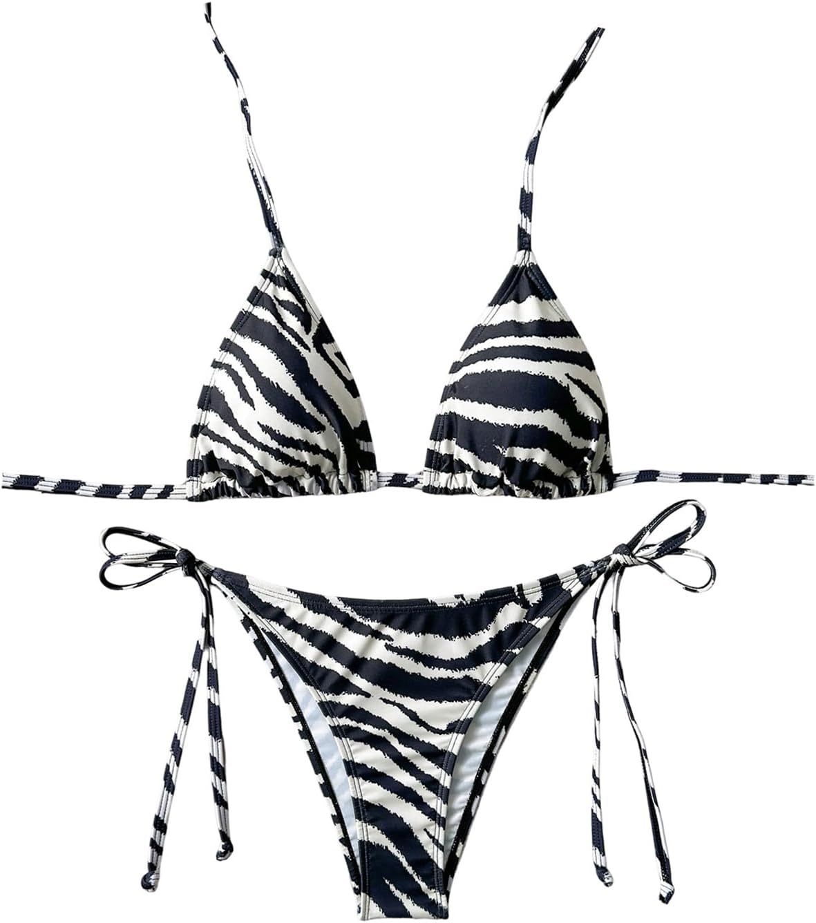 GORGLITTER Women's Zebra Striped Print String Bikini 2 Piece High Cut Thong Cheeky Bathing Suits Beachwear