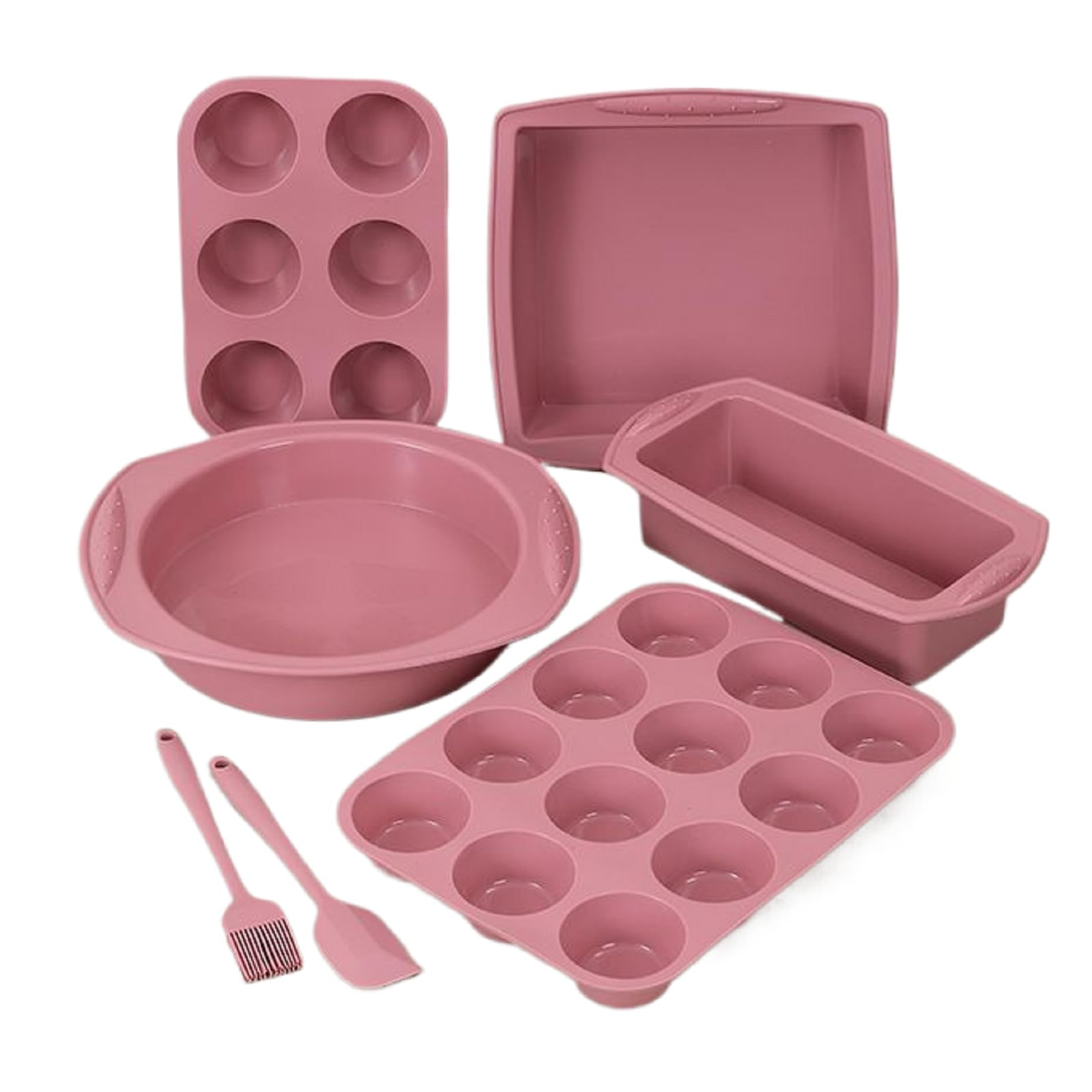 Ensemble de 7 Plateaux à Muffins en Silicone, Moule à Cupcake en Silicone, moules à Muffins antiadhésifs, Plateau à Cupcake Non adhésif, avec grattoir en Silicone et Brosse en Silicone