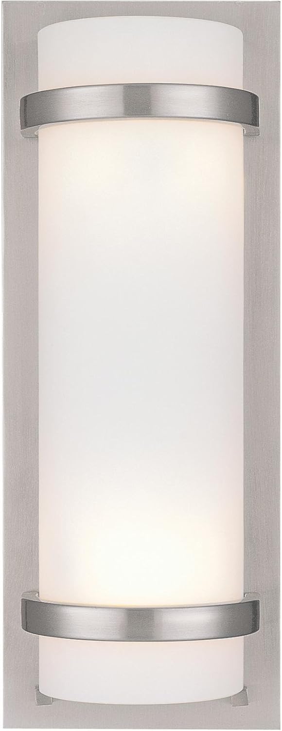 Brushed Nickel 2-Light Cylinder Wall Sconce with Etched Glass