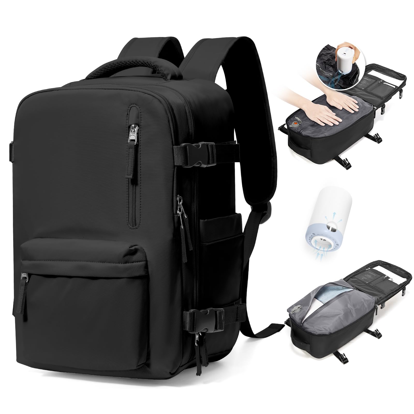 BJLFS Zaino Ryanair 40x30x20 Sottovuoto con Pompa Zaino da Viaggio Ryanair 40x20x25 Borse da Cabina per Wizzair Bagaglio a mano Easyjet 45x36x20 Sottovuoto Zaino Casual,Nero