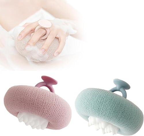Pelota de baño con ventosa de girasol súper suave, cepillos de ducha exfoliantes mejorados, 2 esponjas de baño mágicas exfoliantes, bola de ducha de