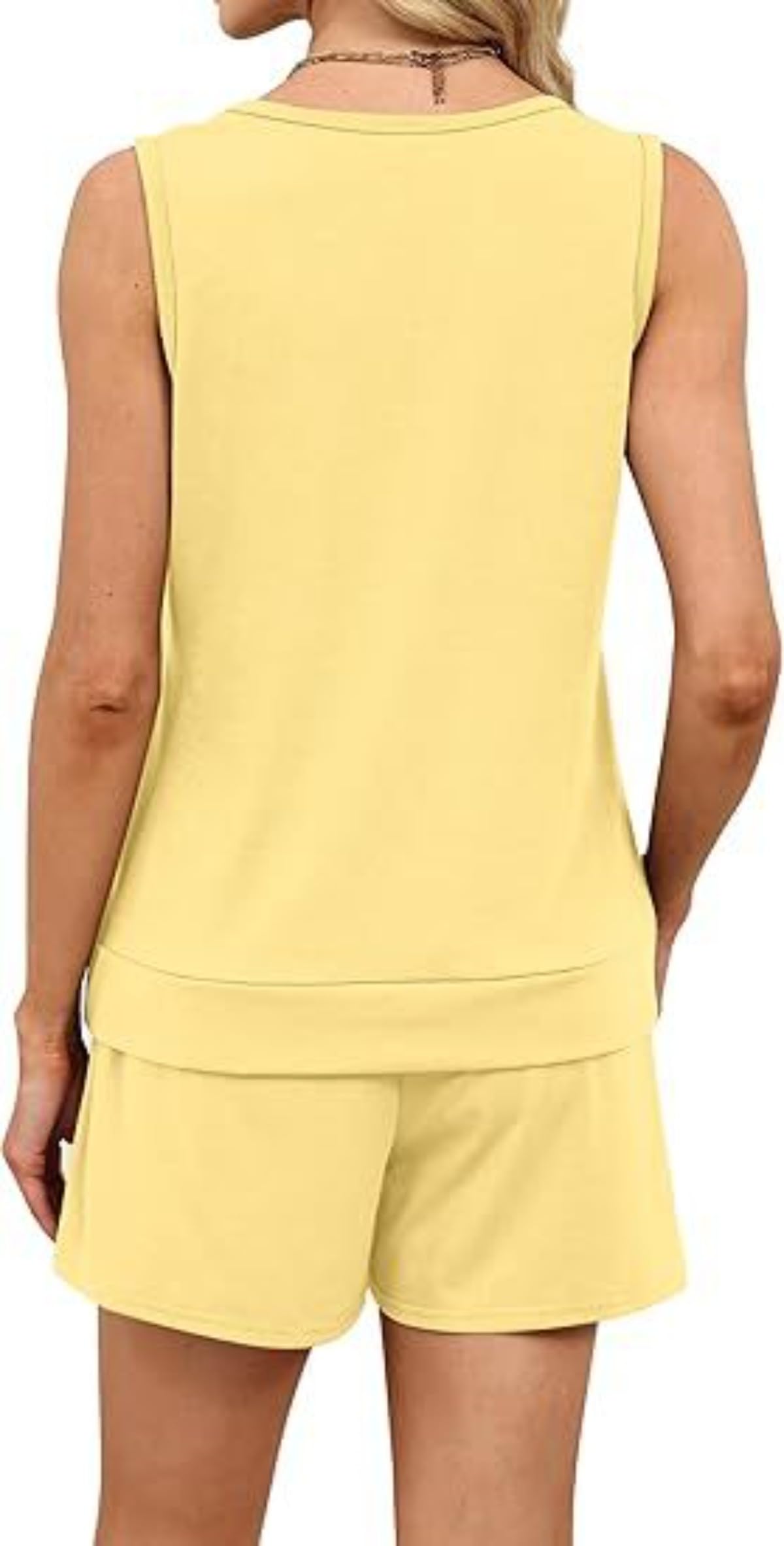 Completo da donna in due pezzi con pantaloncini, canotta senza maniche e pantaloncini elastici con tasche, pigiama estivo in cotone allentato, abbigliamento per il tempo libero, abbigliamento sportivo