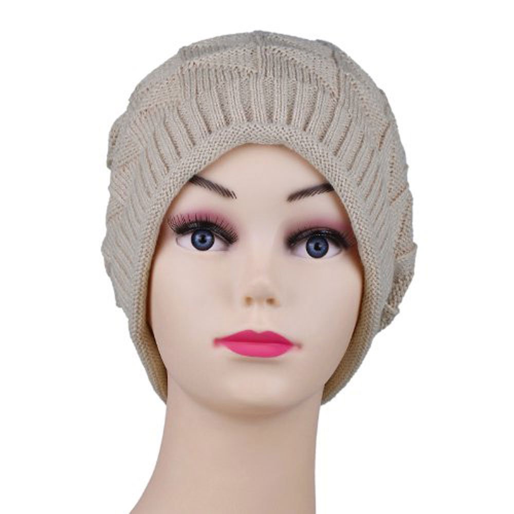 ArRord Women Girl Triangle Slouchy Knit Beret Beanie Hat Cap (Beige)