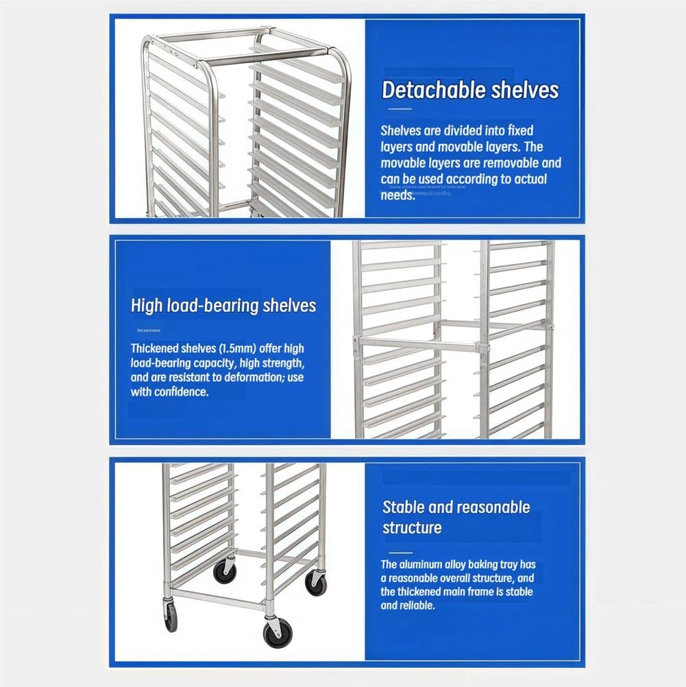 10/20-poziomowy stojak na patelnię do bułek, aluminiowy stojak do piekarnika z 4 kółkami, stojak na blachy do domu, komercyjnego, kuchni, przechowywania, chłodzenia, chleba, ciasta, pizzy