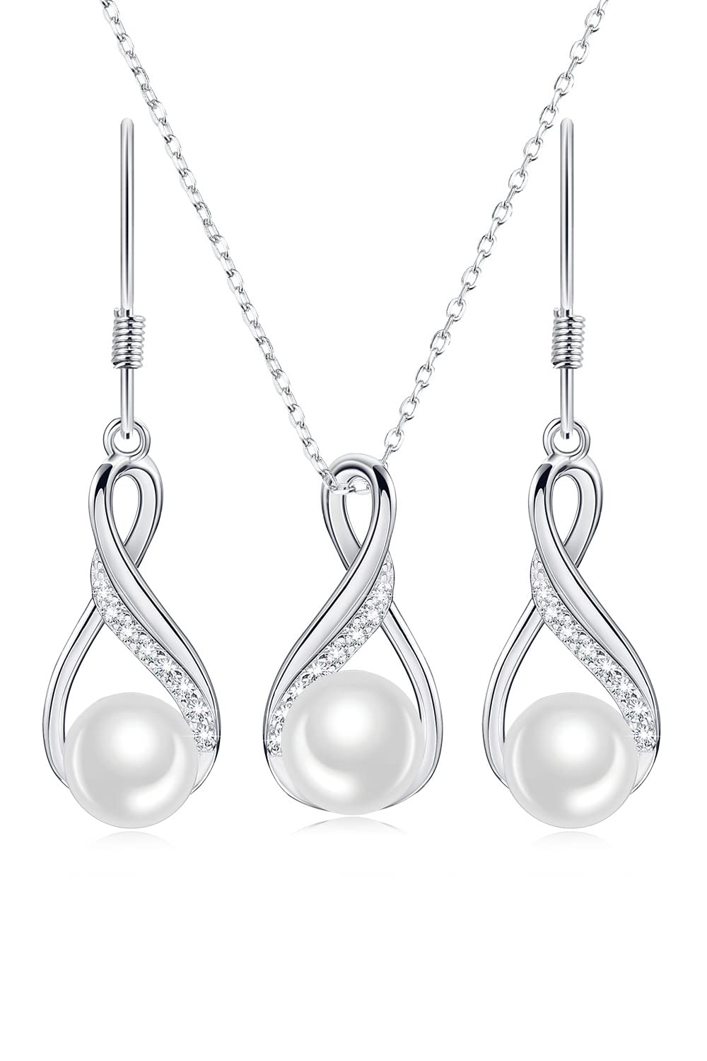 HuacanPearl Necklace and Earrings set 925 Sterling Silver Freshwater Cultured Bridal Pendant Wedding Jewelry Sets