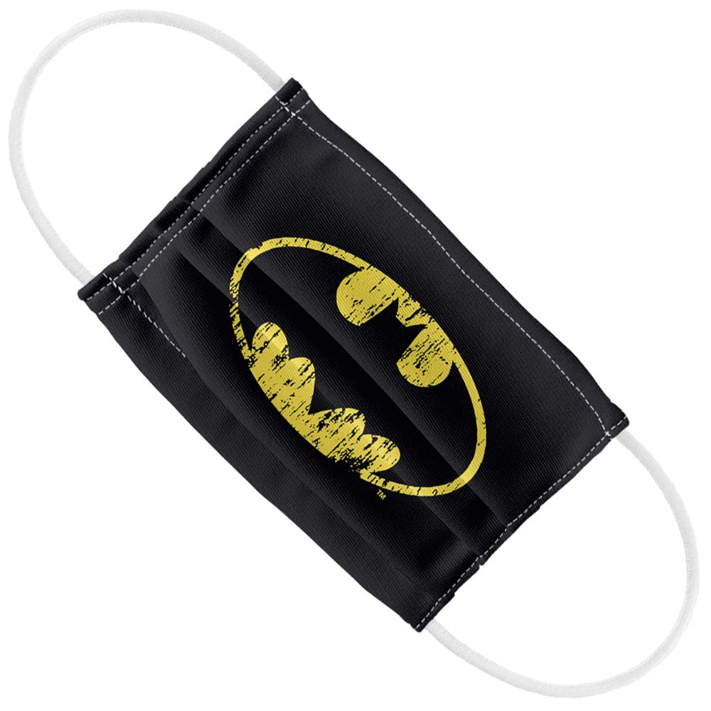 Batman Kids Classic Logo Distressed 1-Ply Reusable Face Mask Covering with Adjustable Nose Wire