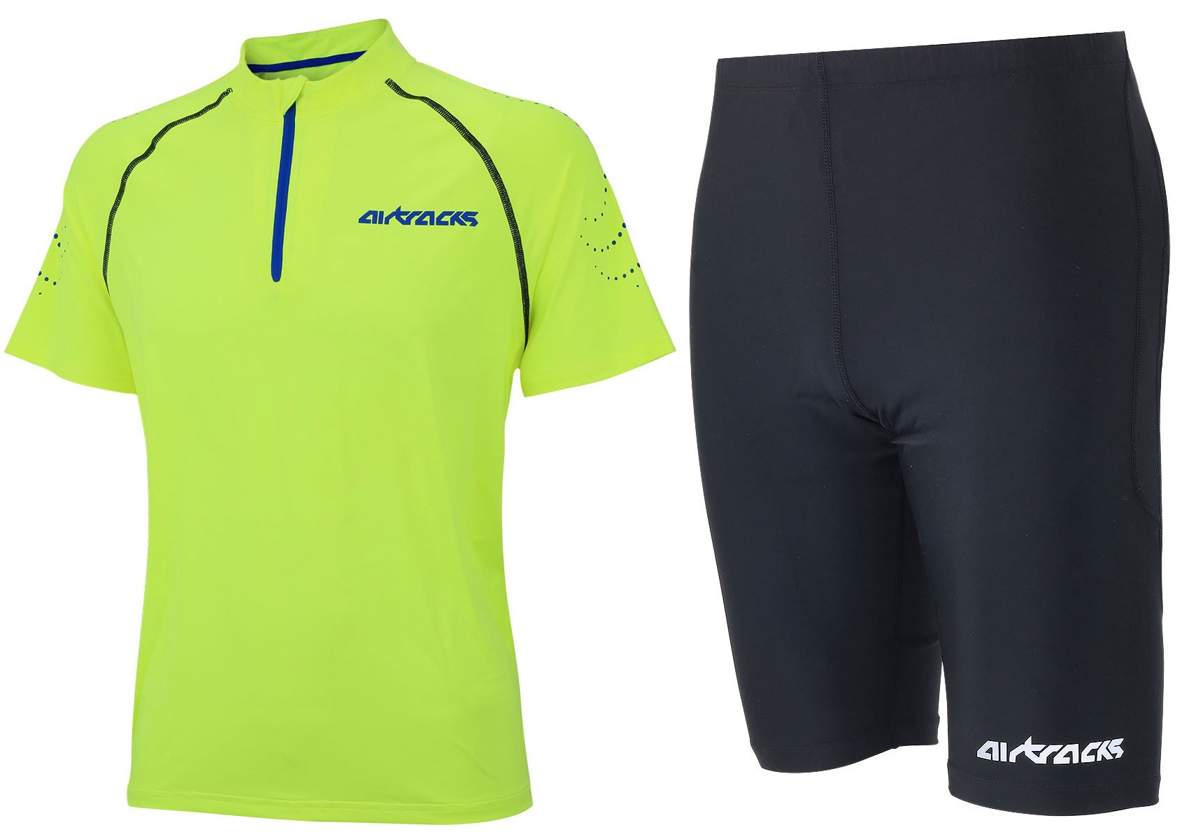 Airtracks Funktions Laufset Laufshirt - Kompressions - T-Shirt Kurzarm Pro Team + Laufhose Kurz Pro Air - Atmungsaktiv - Schnelltrocknend - Reflektoren