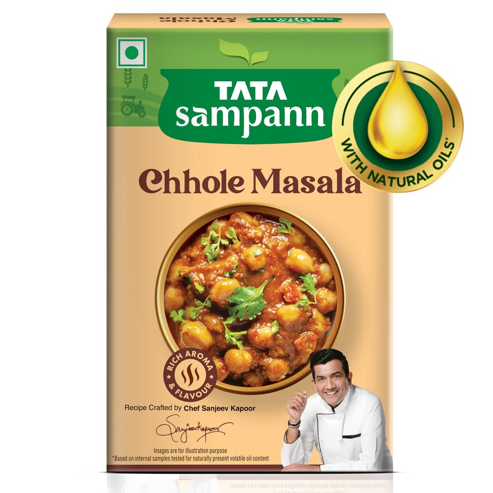 Tata Sampann Chhole Masala with Natural Oils, 100g, Chole Masala Powder, Crafted by Chef Sanjeev Kapoor, With Chef’s Exclusive Tip, Rich Aroma & Flavour