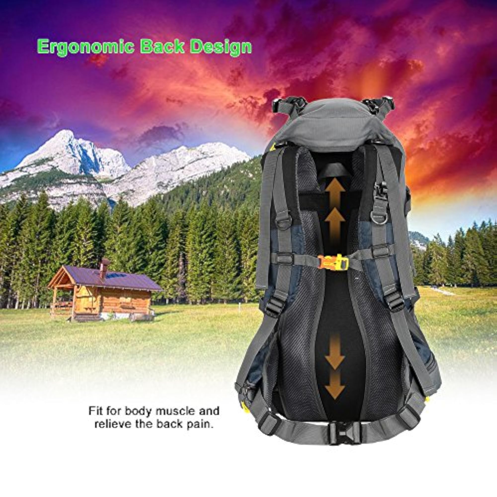 50L Water Resistant Hiking Backpack with Rain Cover, Blue