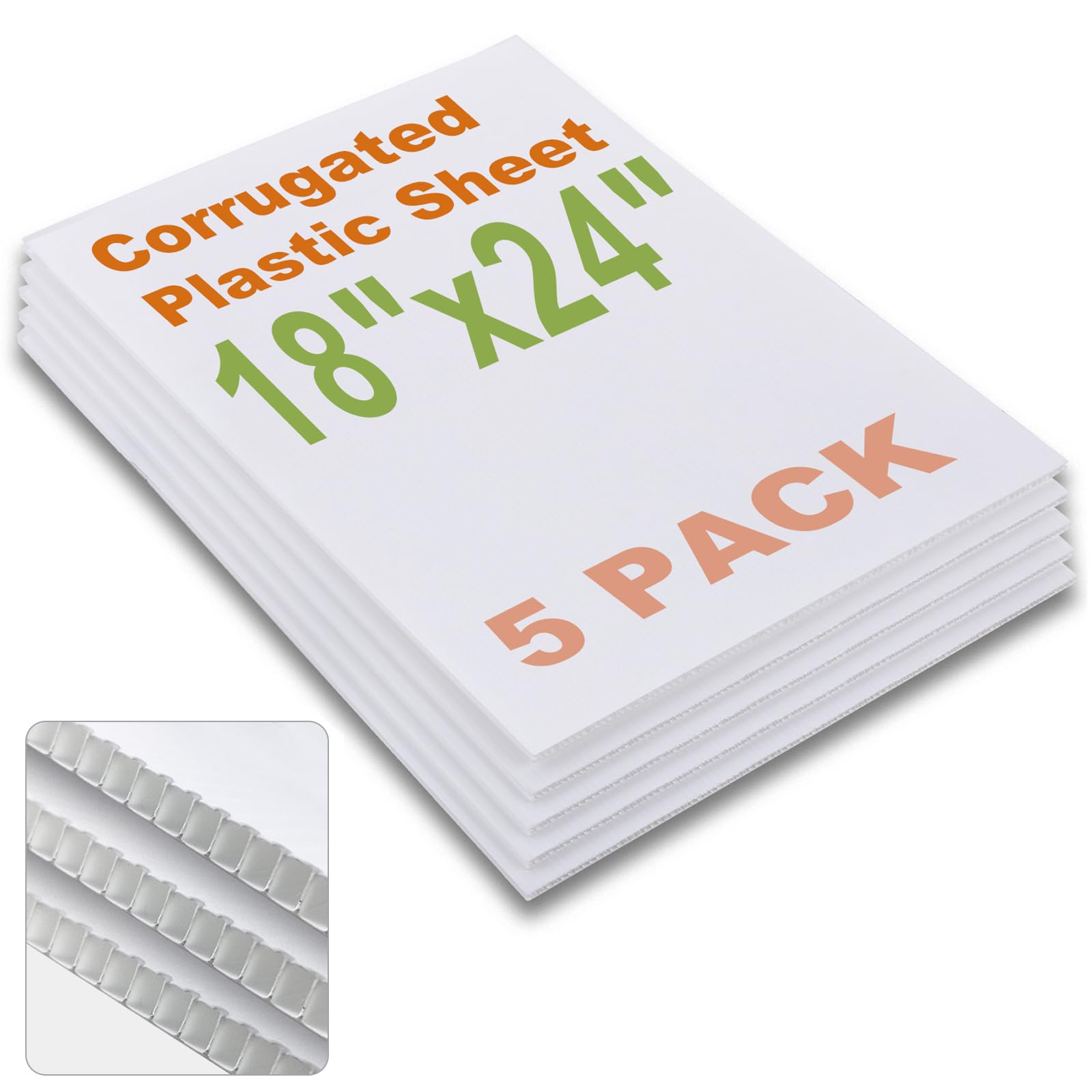 Falling in Art 18x24 Corrugated Plastic Board, 5 Pack Coroplast Plastic Sheet, 3/16 Inch Thick White Double-Sided Blank Poster Board for Indoor and Outdoor Use