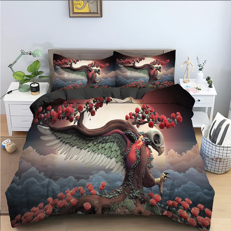 Housse de couette 240x220 oiseau brun avec parure de lit microfibre 220x240