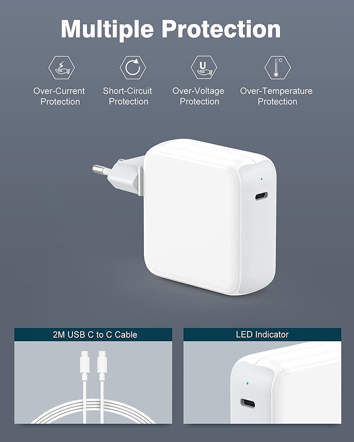 Chargeur USB C 70W Compatible MacBook Air Pro 13-16 Pouces M1 M2 M3 iPad 2020-2024