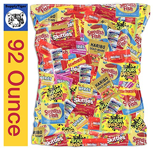 Kids Assorted Candy 92oz Pack Sour Patch Skittles Twizzlers Starburst Swedish Fish Haribo Gummy Bears Party Bags, Gifts, and Office Snacks