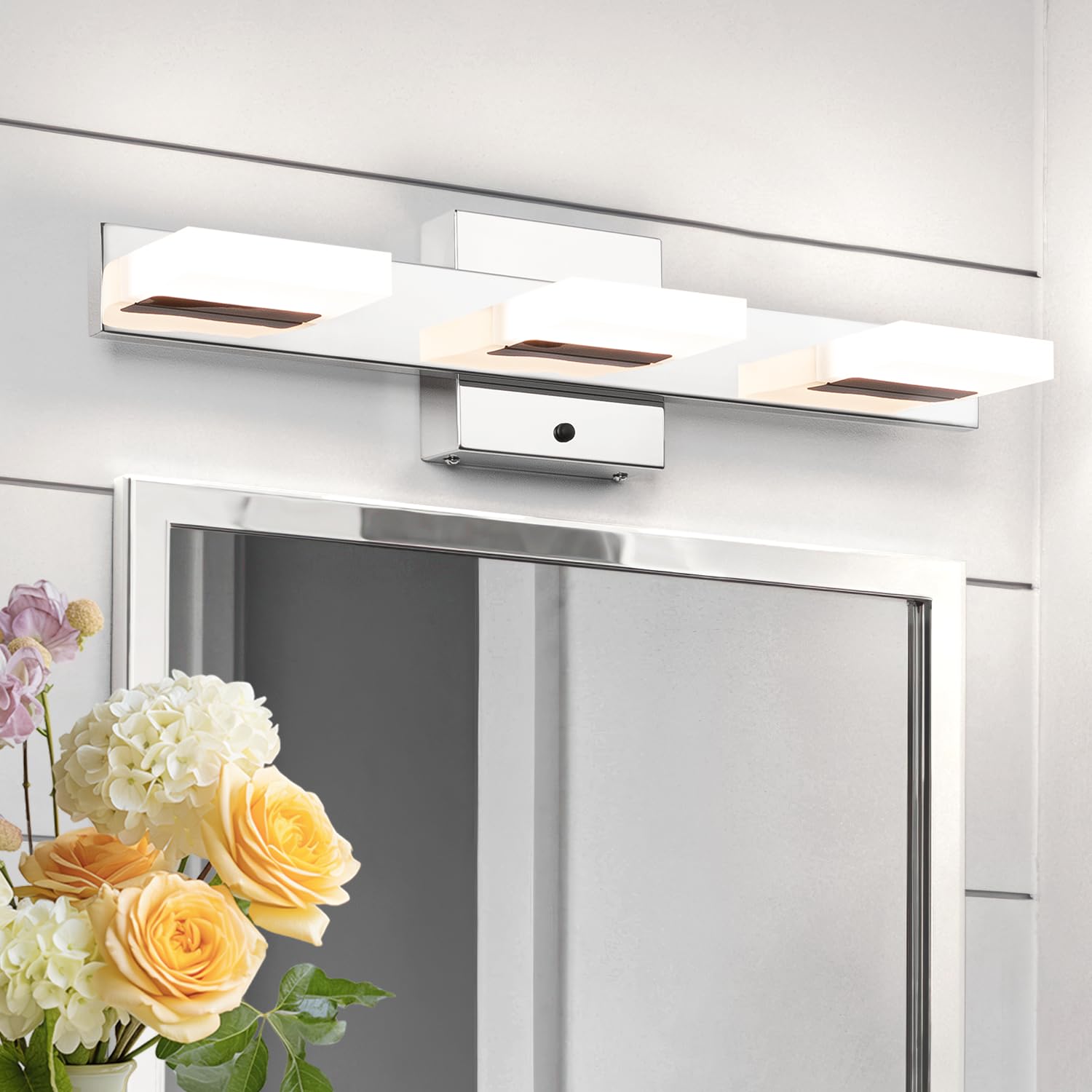 NORTTA 20" Modern LED Vanity Light 3 Lights for Bathroom Wall Lighting 17W Dimmable 3000K/ 4000K/ 5000K (Chrome)