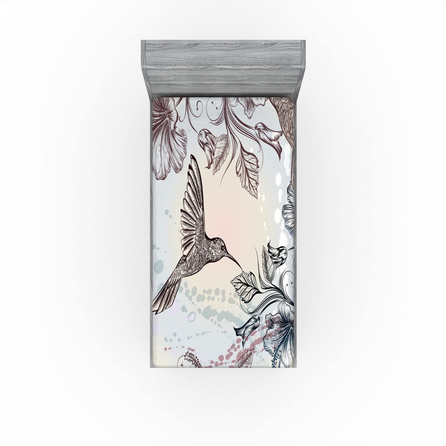 Ambesonne Nature 2 Pack Fitted Sheet, Birds Hibiscus Flowers, Bed Cover All-Round Elastic Deep Pockets 2 Pieces, Package Contains 2 Twin XL Size Fitted Sheets, Teal Brown