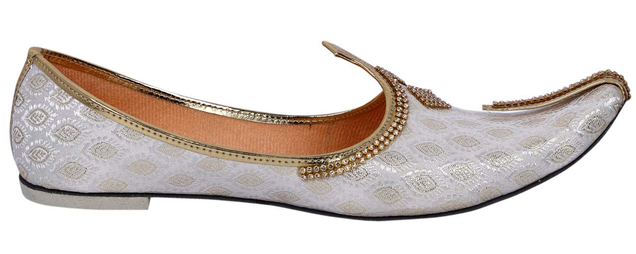 DEEUCO Men's Traditional White and Golden Wedding, Party and Sherwani Jutti,Mojari (9) 3