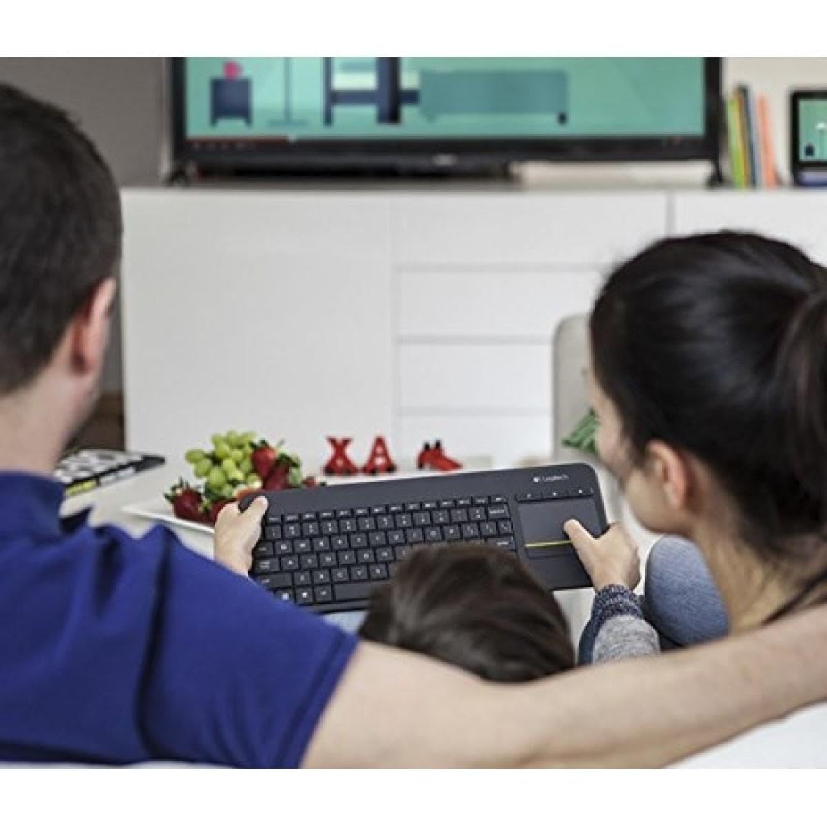 Logitech K400 Teclado Táctil Inalámbrico Plus para TV con un Control Multimedia y Panel Táctil, Teclado HTPC para TV conectada a PC, Windows, Android, Chrome OS, Portátil, QWERTY Español - Negro
