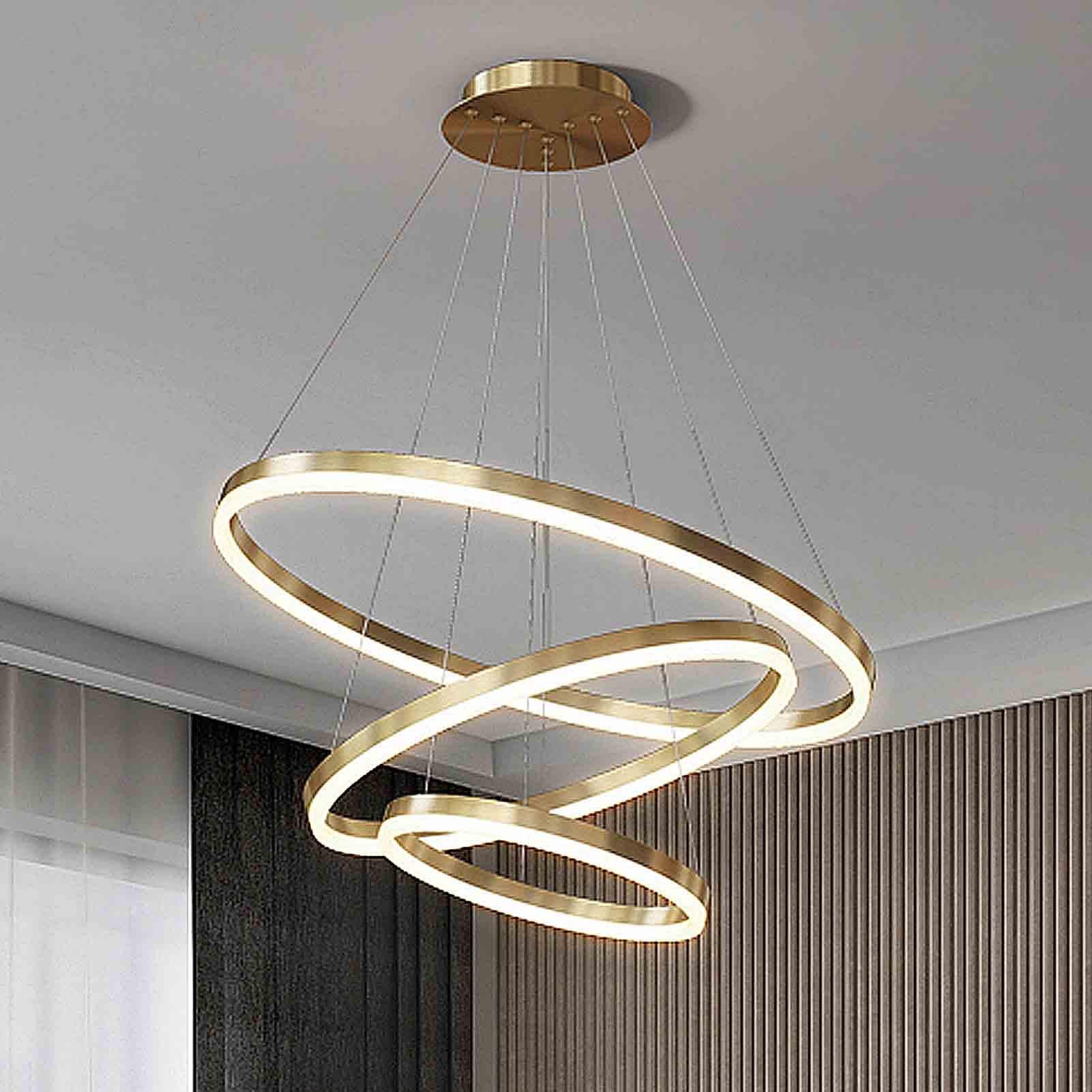Lustre LED anneaux suspendus or pour éclairage salle à manger