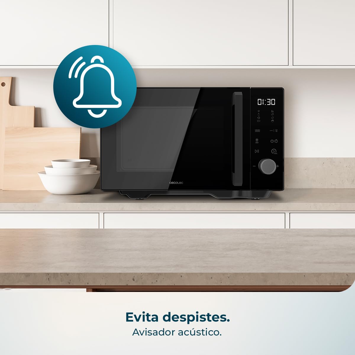 Cecotec Microondas sin Plato Proclean Flatbed Inverter Pro Silver. 800W, 20L, Tecnología Inverter y Flatbed, Cocción Uniforme, Mayor Espacio Útil, Avisador Acústico, Ahorro Energético