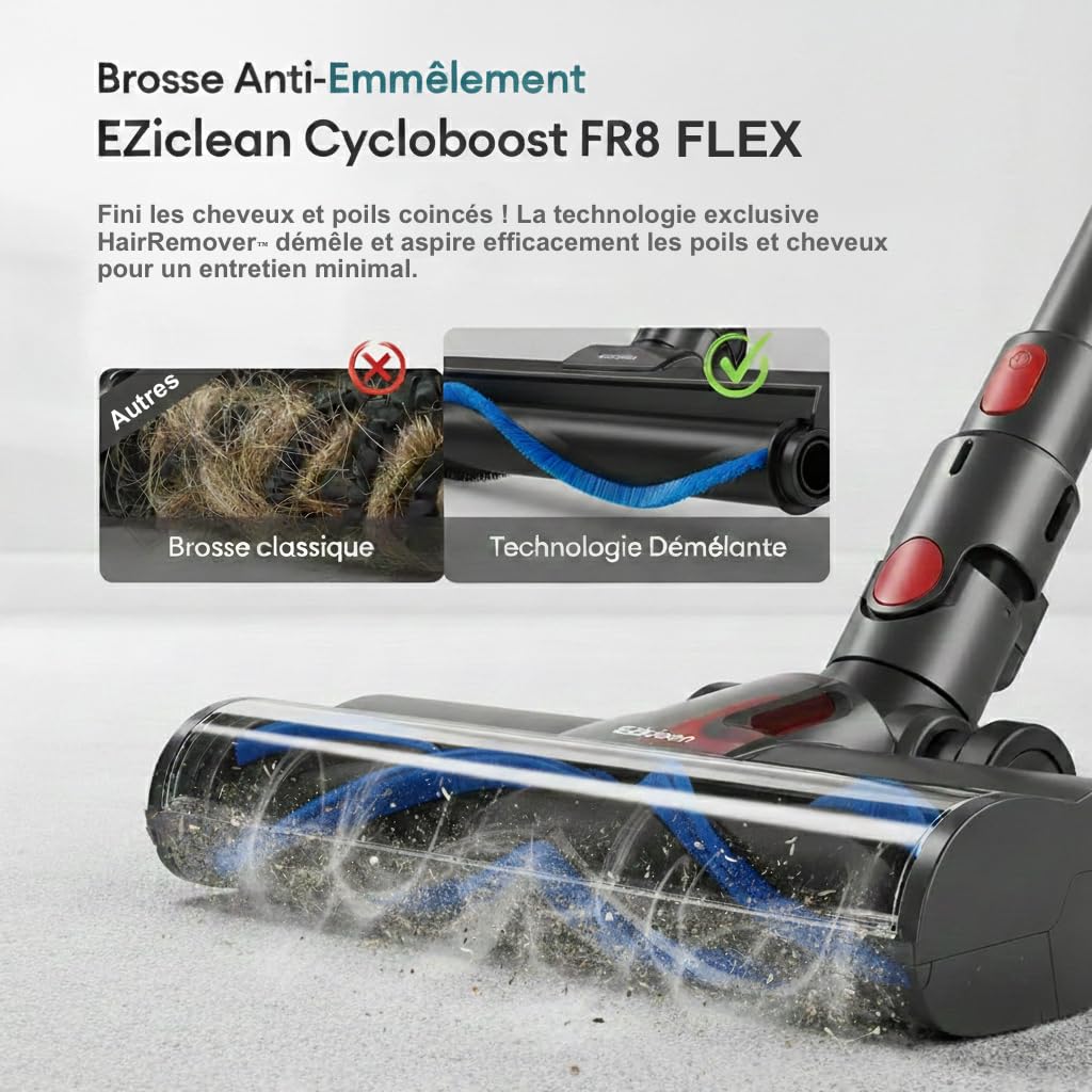 EZICLEAN Aspirateur Balai sans Fil Cycloboost FR8 Flex Fabriqué en France