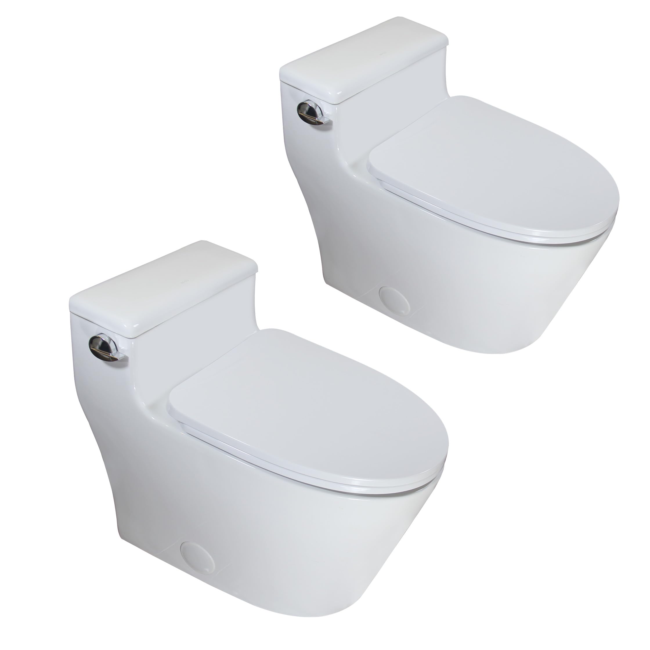 WinZo 2 PACK Elongated One Piece Toilet, Low Profile High Efficiency 1.28 GPF Single Side Flush, Space Saving Design, White