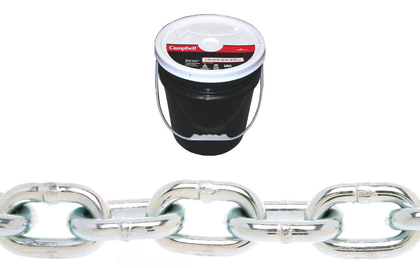 Peerless 5411335 Grade 30 Low Carbon Steel Proof Coil Chain in Pail, Zinc Plated, 5/16