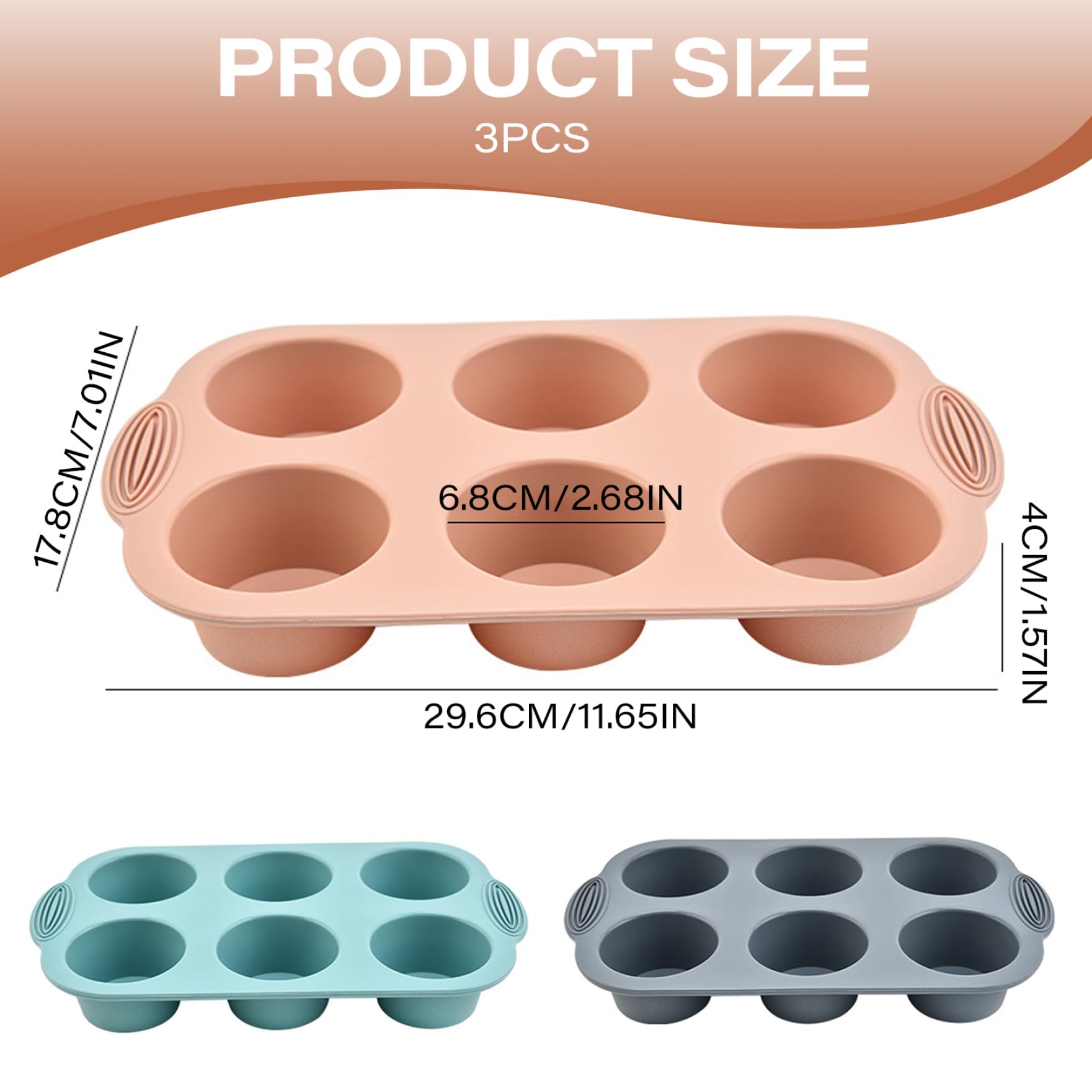 Gcroet 3 moldes de silicona para muffins, 6 cavidades, 2, 7 moldes para magdalenas de silicona de grado alimenticio, para magdalenas antiadherentes y resistentes al calor, utensilios para hornear ..